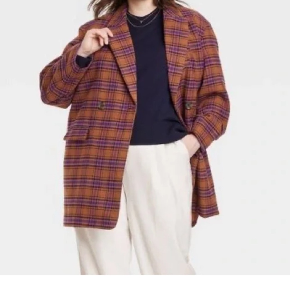 a new day Checkered Blazer - Brown and Purple
